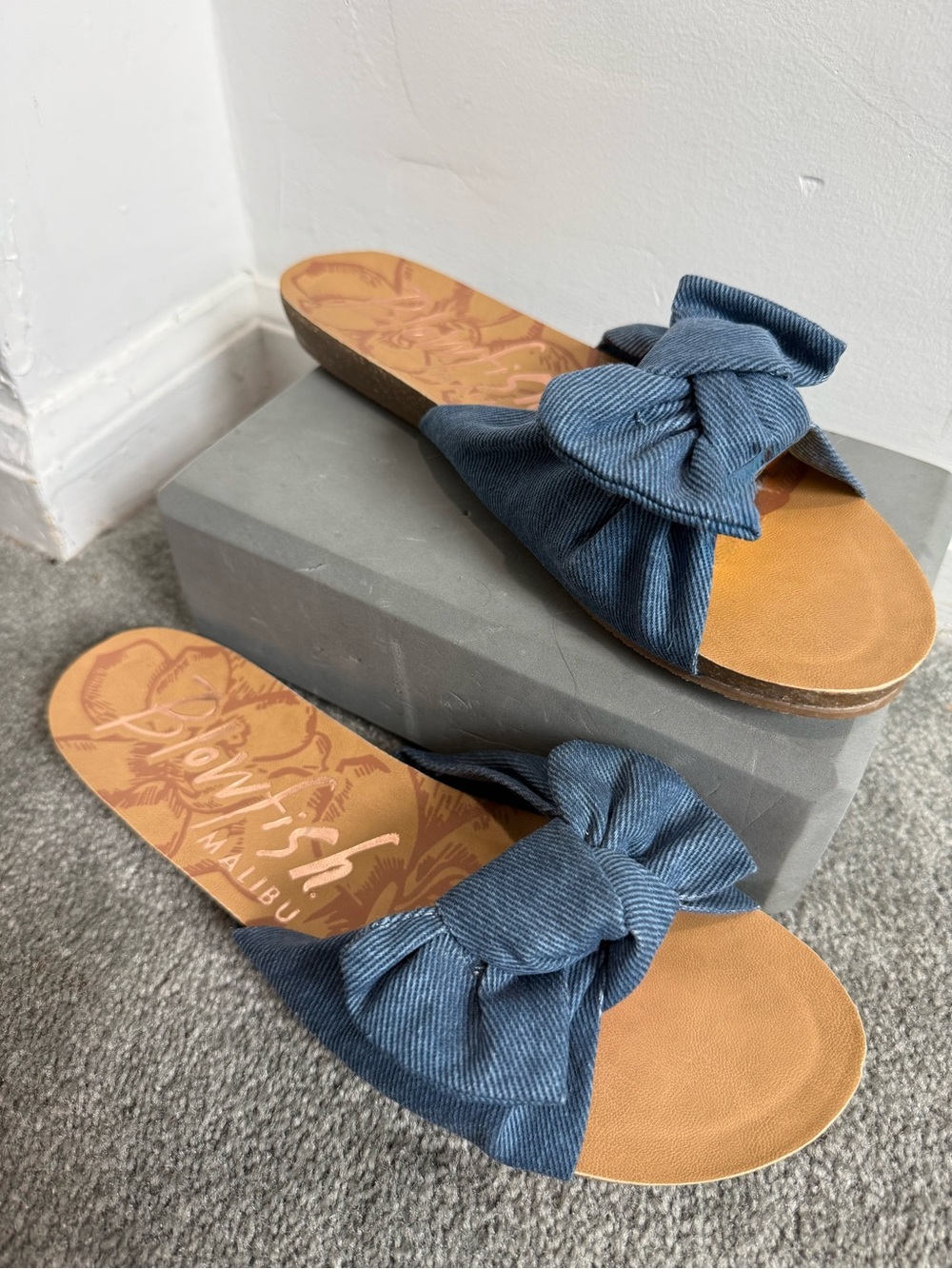Blowfish Denim Blue Bow Slip-On Sandals